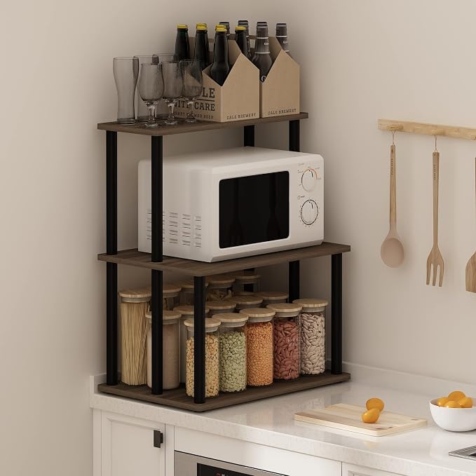 Furinno Turn-N-Tube 3-Tier Toolless Kitchen Storage Shelf, Columbia Walnut/Black - Image 2