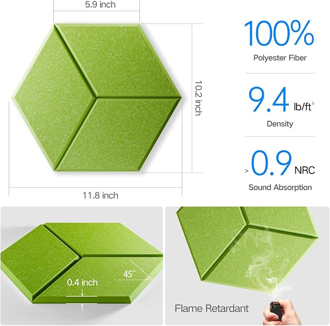 8 Pack Self-Adhesive Acoustic Panels 12" X 10" X 0.4" - Image 3