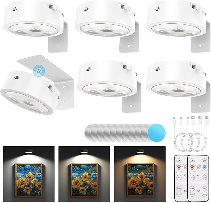 Narotood 6 Pack Picture Lights for Wall, Rechargeable Battery Operated Wall by Narotood