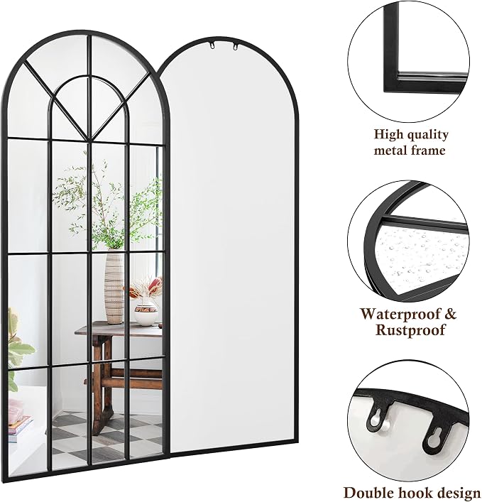 Full Length Mirror, Large Body Arched Wall Mounted Window Pane Mirrors - Image 7