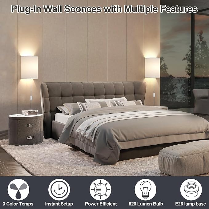 Plug in Wall Sconces Set of Two: Wall Lights - Image 2