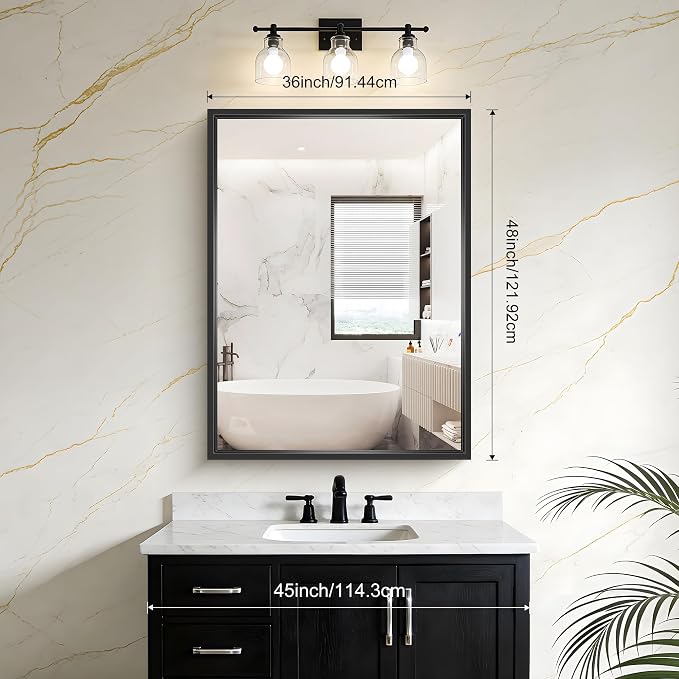Black Rectangle Mirror, 48 x 36 Inch Large Bathroom Mirrors - Image 2