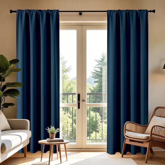 CUCRAF Navy Blue Blackout Curtains 90 inch Length 2 Panels Set, Rod Pocket Room - Image 8