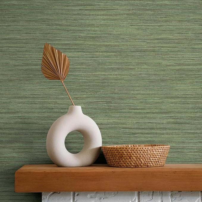 Tempaper Textured Green Horizontal Faux Grasscloth Removable Peel and Stick - Image 3