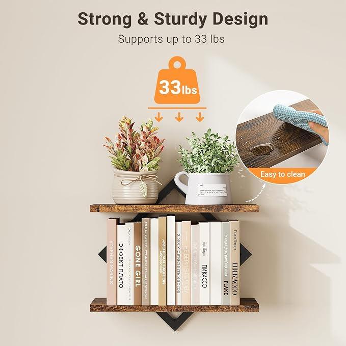 ELYKEN Floating Shelves for Wall, 2-Tier Wall Mounted Storage Shelves for Books - Image 7