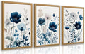 LLEEMPI Navy Blue Floral Wall Art Set of 3, Modern Wildflower Wall Decor by Unknown