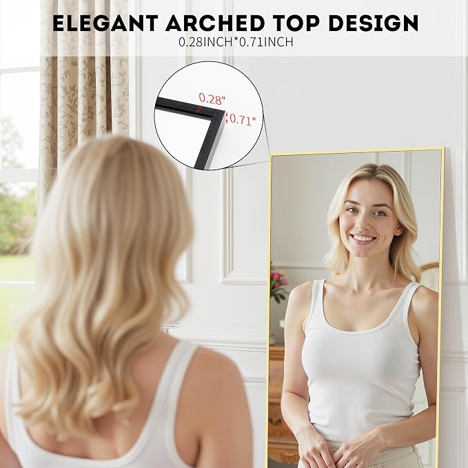 Aluminum Frame Mirror, Free Standing Leaning Mirror Hanging Mounted Mirror - Image 4