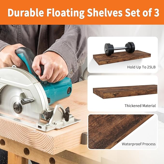 Upassion Floating Shelves for Wall Set of 3, Home Decor, Frame Display Wall - Image 4