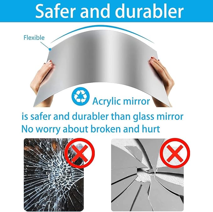 16"x12" Acrylic Mirror Sheet, Flexible Non Glass Body Mirror Tiles Large Self - Image 3