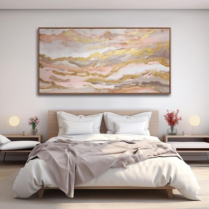 Abstract Pink Canvas Wall Art Framed Gold Abstract Line Artwork - Image 5