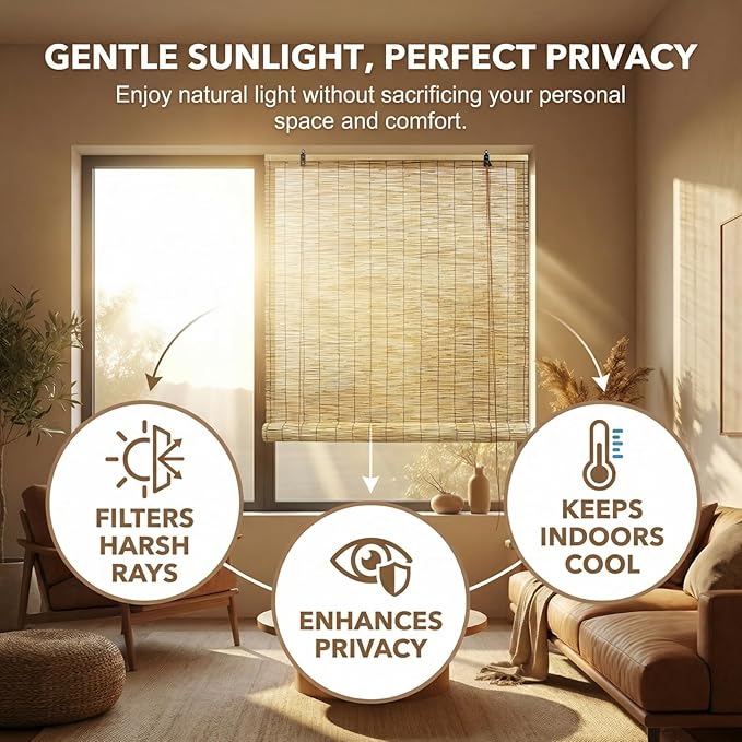 Bamboo Blinds for Interior Windows, Custom Bamboo Shades for Indoor Windows - Image 2