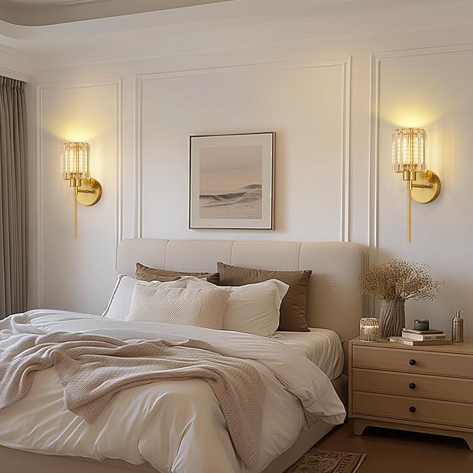 Crystal Battery Operated Wall Sconces, Brushed Gold Rechargeable Wireless Wall - Image 9