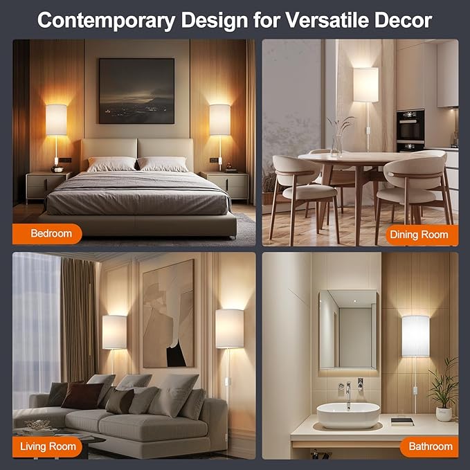 Plug in Wall Sconces Set of Two: Wall Lights - Image 4