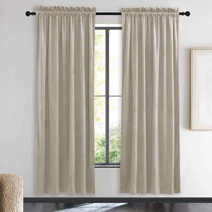 NICETOWN Living Room Camel Velvet Curtains, Sound and Sunlight Reducing Heavy by NICETOWN