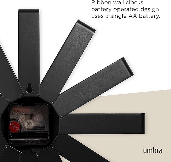 Umbra Ribbon Modern 12" Wall Clock, Silent Non Ticking Battery Operated Quartz - Image 4