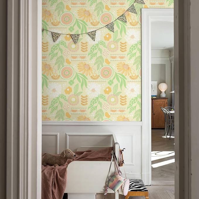 Simon&Siff Boho Wallpaper Peel and Stick, 17.3" x 480" Sun Floral Retro - Image 5