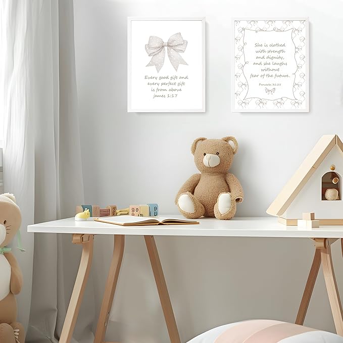 LARTSFRO Coquette Beige Bow Jesus Wall Art Decor Posters, Inspirational Bible - Image 7