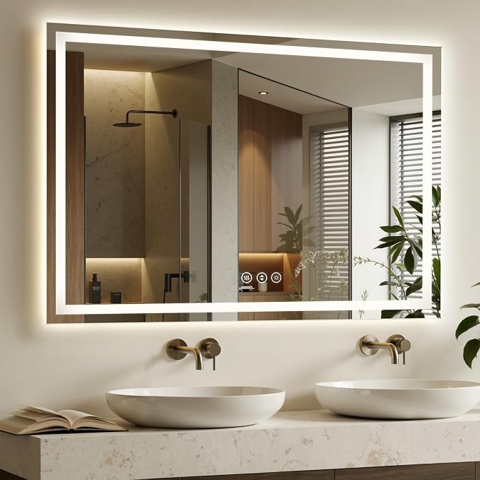 60X40 LED Bathroom Mirror with Lights, Backlit + Front Lit, Lighted Bathroom by Rpoesx