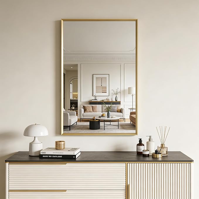 Bathroom Mirror for Wall, 20x30 Inch Metal Framed Mirror, Brushed Gold - Image 8