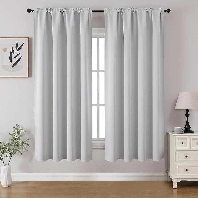 CUCRAF Grayish White Blackout Curtains 54 inch Length 2 Panels Set, Rod Pocket by CUCRAF