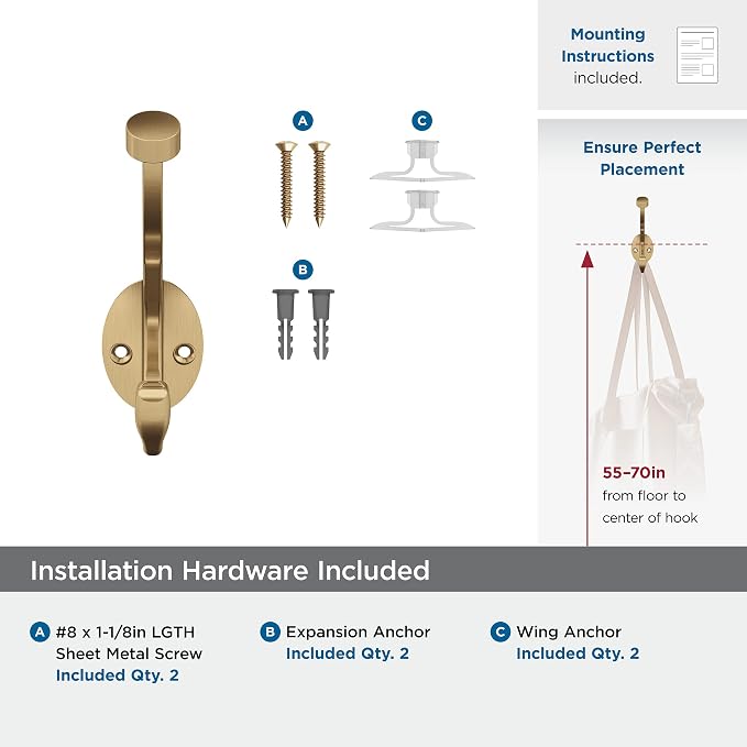 Amerock H55465CZ | Adare Double Prong Decorative Wall Hook | Champagne Bronze - Image 5