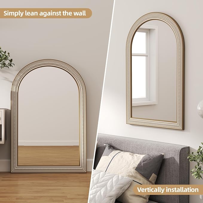 Reflinto 36x24 Inch Rustic Farmhouse Arched Wall Mirror, Distressed Wooden - Image 4