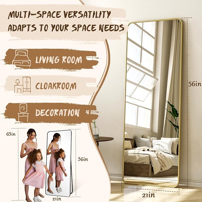 XRAMFY 56"x21" Floor Full Length Mirror Standing Full Body Rounded Corner - Image 4
