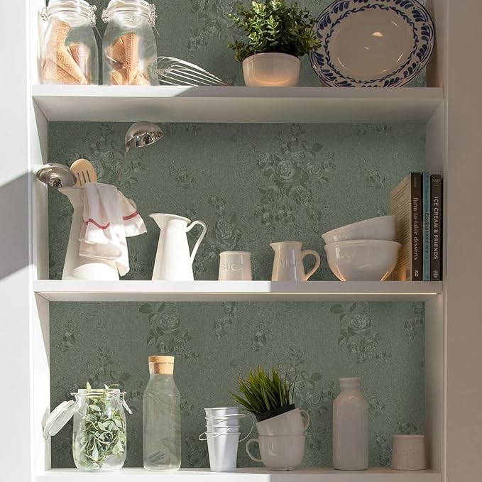 Green Flower Wallpaper Stick and Peel 17.7inch x 118.1inch Embossed Floral - Image 5