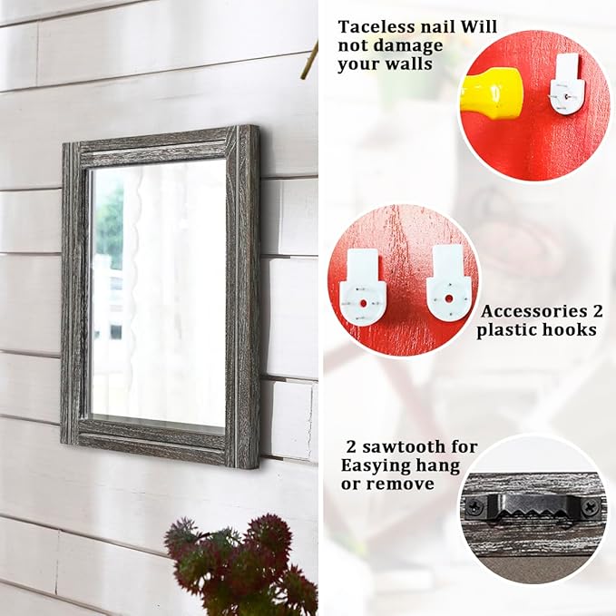 AAZZKANG Mirrors for Wall with Wooden Frame Rustic Wall Mirror Rectangular - Image 3