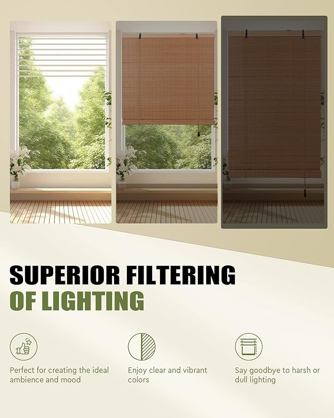 FoundGo Retro Bamboo Blinds 60" W x 72" H Bamboo Roman Shades Light Filtering - Image 2