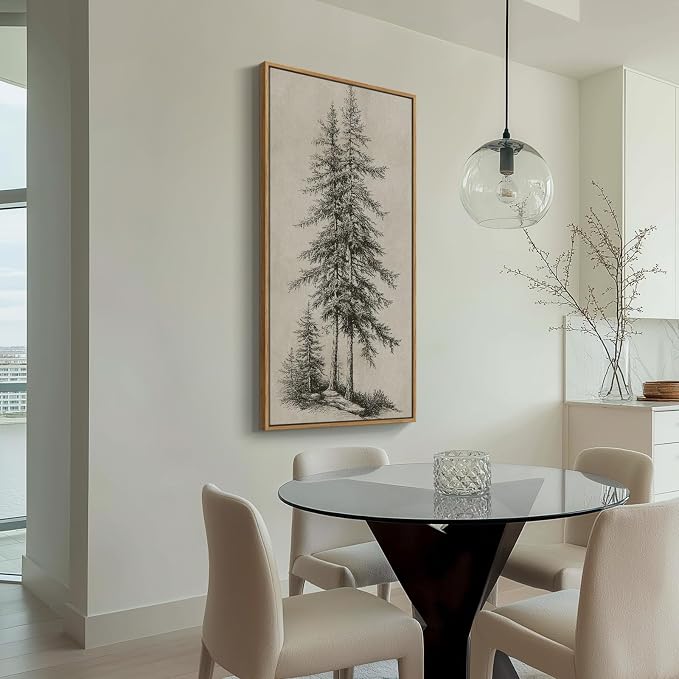 Large Framed Vertical Vintage Pine Tree Wall Art - Image 5