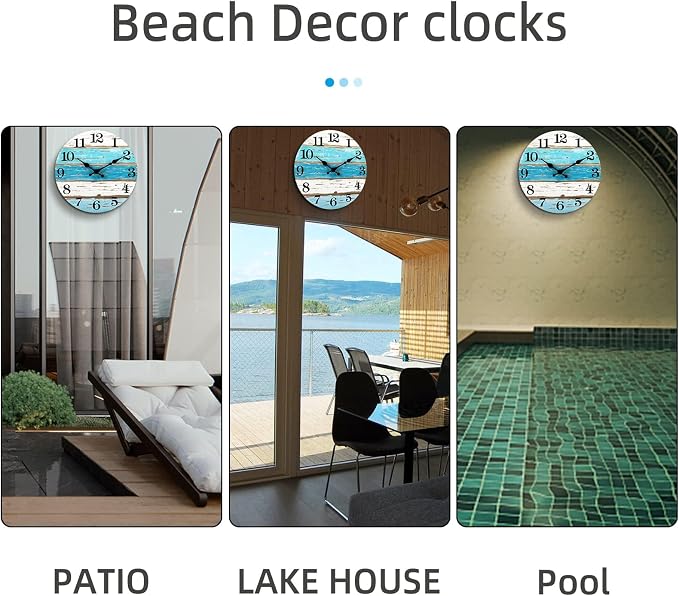 CHYLIN Wall Clock Beach Decor 12 Inch Coastal Nautical Ocean Clocks - Image 8