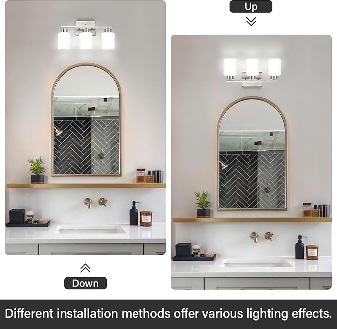FonmYim Brushed Nickel Bathroom Light Fixtures, 3-Light Modern Vanity Light - Image 4