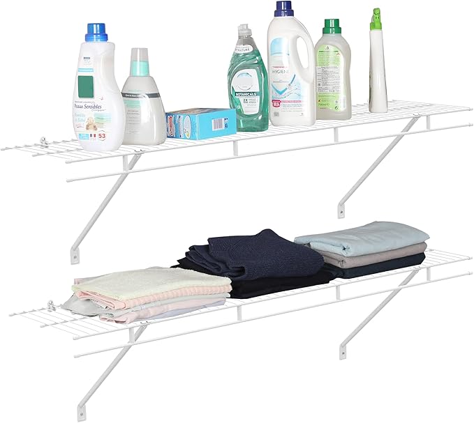 HAUSHOF Closet Shelves Wall Mounted 2-Pack, 4 ft x 12in White Wire Shelving by HAUSHOF