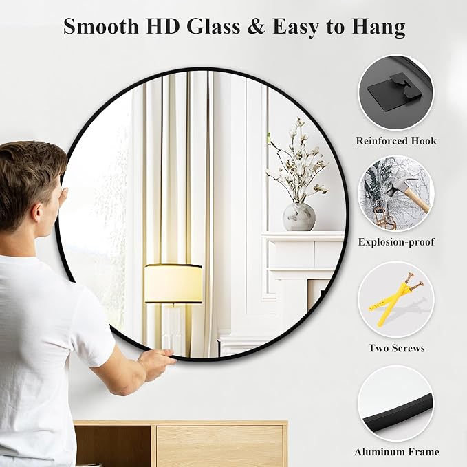 Fabuday Black Round Mirror for Wall 26 inch - Image 6