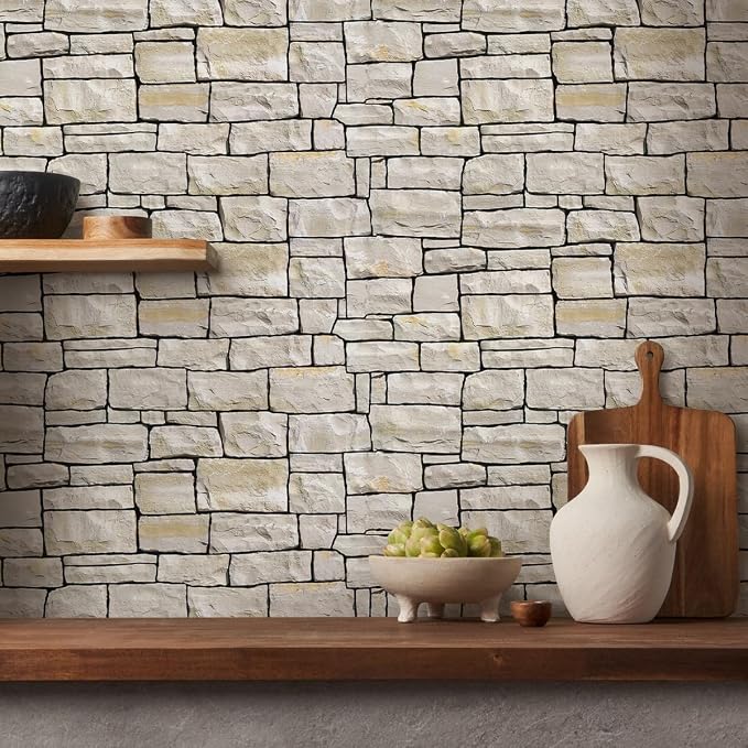 COMSTICKC 3D Faux Stone Wall Sticker Peel and Stick Wall Covering, DIY - Image 6