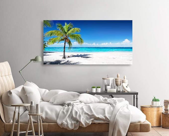 Baisuart-Large Canvas Wall Art Summer Ocean Waves Coconut Trees on Sands Beach - Image 3