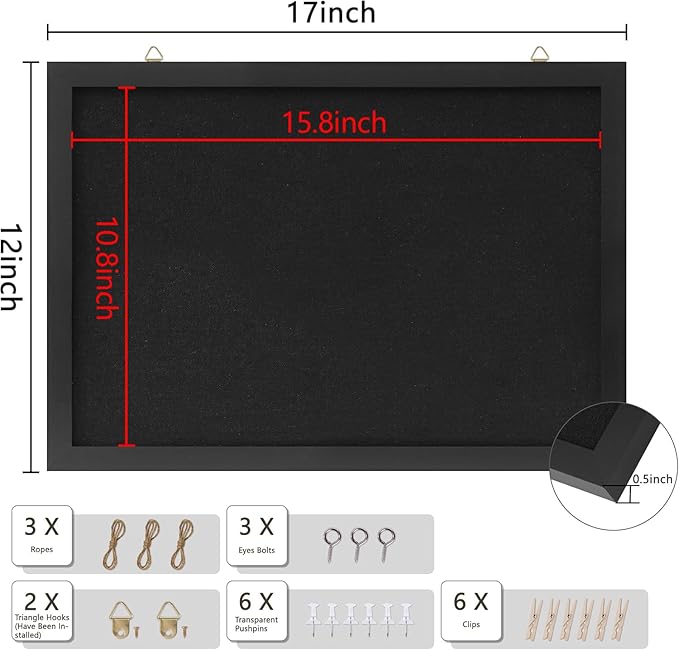 DAHAPYBOO Cork Board with Linen Black, Bulletin Board 17"x12" .Corkboards - Image 3