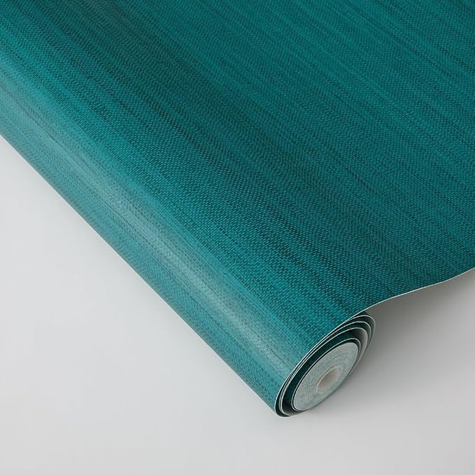 Tempaper Textured Teal Green Horizontal Faux Grasscloth Removable Peel and - Image 5