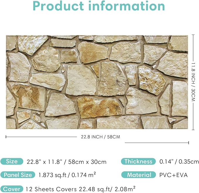 Commomy 12 pcs Faux Stone 3D Wall Panels Peel and Stick - Image 6