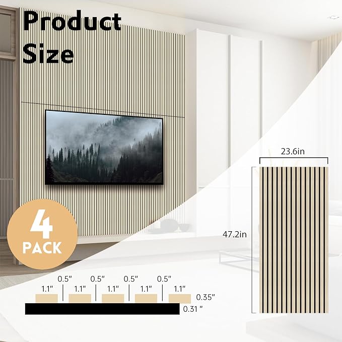 RITOLLO 4 Pack Wood Panels for Wall, 47.2"×23.6" Wood Slat Acoustic Panels for - Image 2