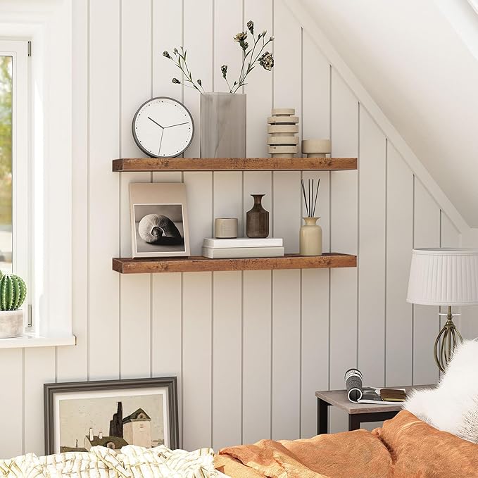 HOOBRO Floating Shelves for Wall, Wall Mounted Shelf Set of 2, 31.5" Hanging - Image 4