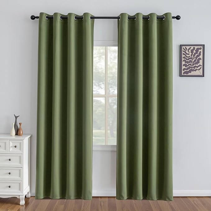 IGEMAEVE Olive Green Curtains 84 Inch Length 2 Panels Set, Light Filtering by IGEMAEVE