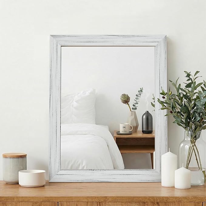 White Wood Effect Framed Wall Mirror, 16x20 Rectangle Mirror, Anti-desilvering by Ultrue