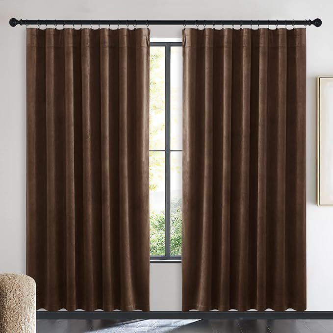 NICETOWN Brown Velvet Room Darkening Curtains, Home Decor Light Blocking - Image 2