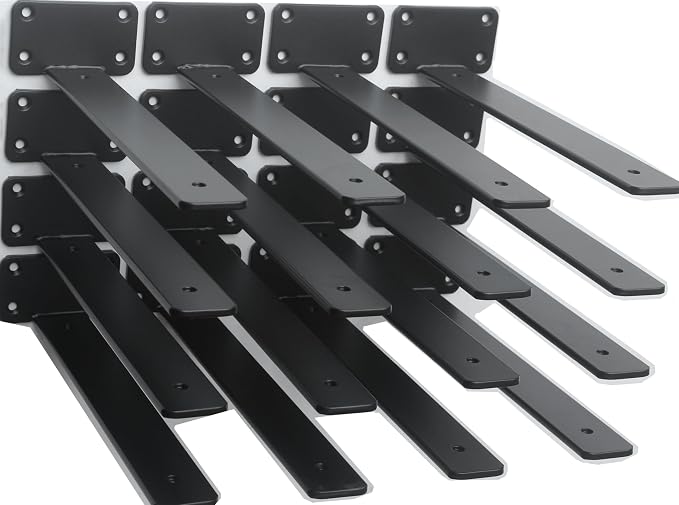16 Pack - 10 inch Black Hidden L Shelf Bracket Iron Floating Shelf Brackets by MHMYDZ