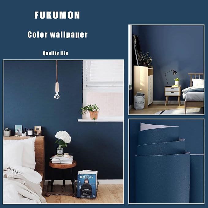 FUKU MON 24"x394" Navy Blue Peel and Stick Wallpaper Matte Blue Contact Paper - Image 3