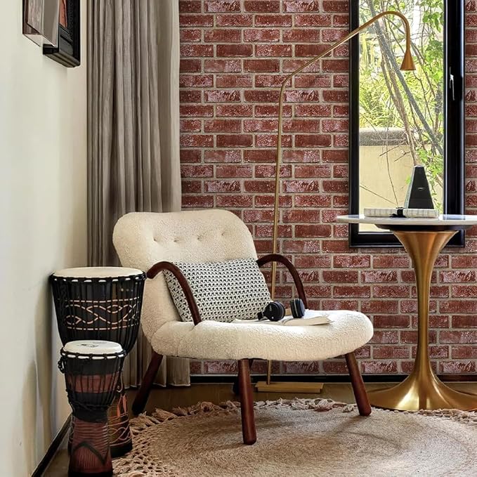 3D Peel and Stick Faux Brick Wall Panels 11.8" x 11.8" 10-Pack Red Orange - Image 8