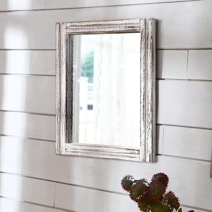 AAZZKANG Rustic Wall Mirror Rectangle Wood Framed Mirrors Large 20"x16" - Image 5