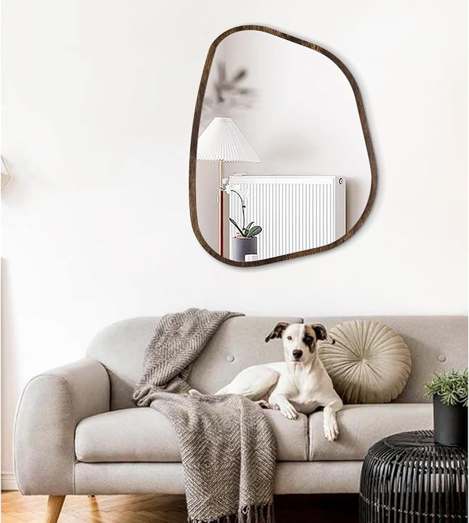 Asymmetrical Accent Mirror for Wall Irregular Oval Wood Frame Modern Unique - Image 3